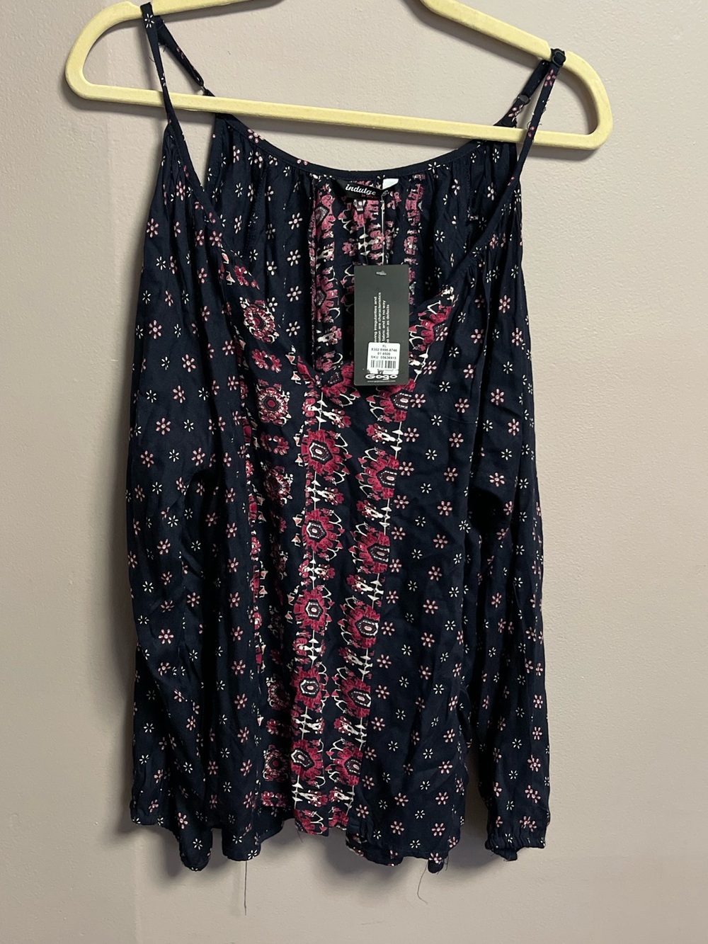 Indulge - Navy Cold Shoulder Floral top Size XL
